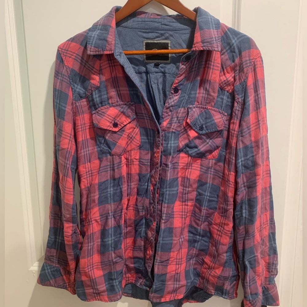 Rails Blue and Red Flannel Button Up